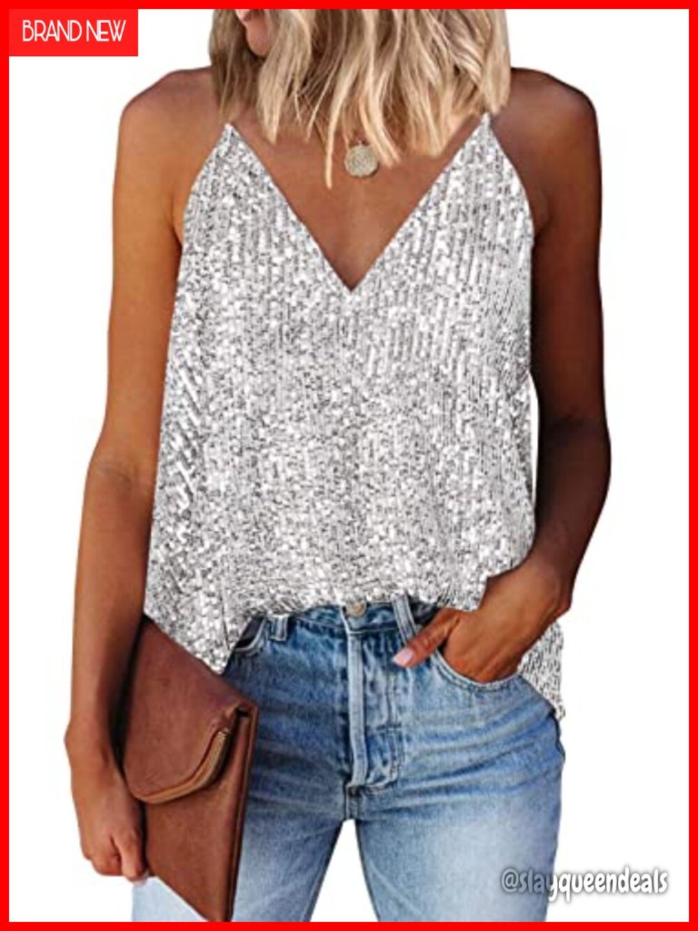 Sequin Tank Top V-Neck Racerback Sleeveless Party Clubwear Womens
